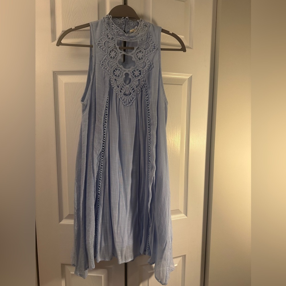 Entro Light Blue Sleeveless Lace Summer Dress